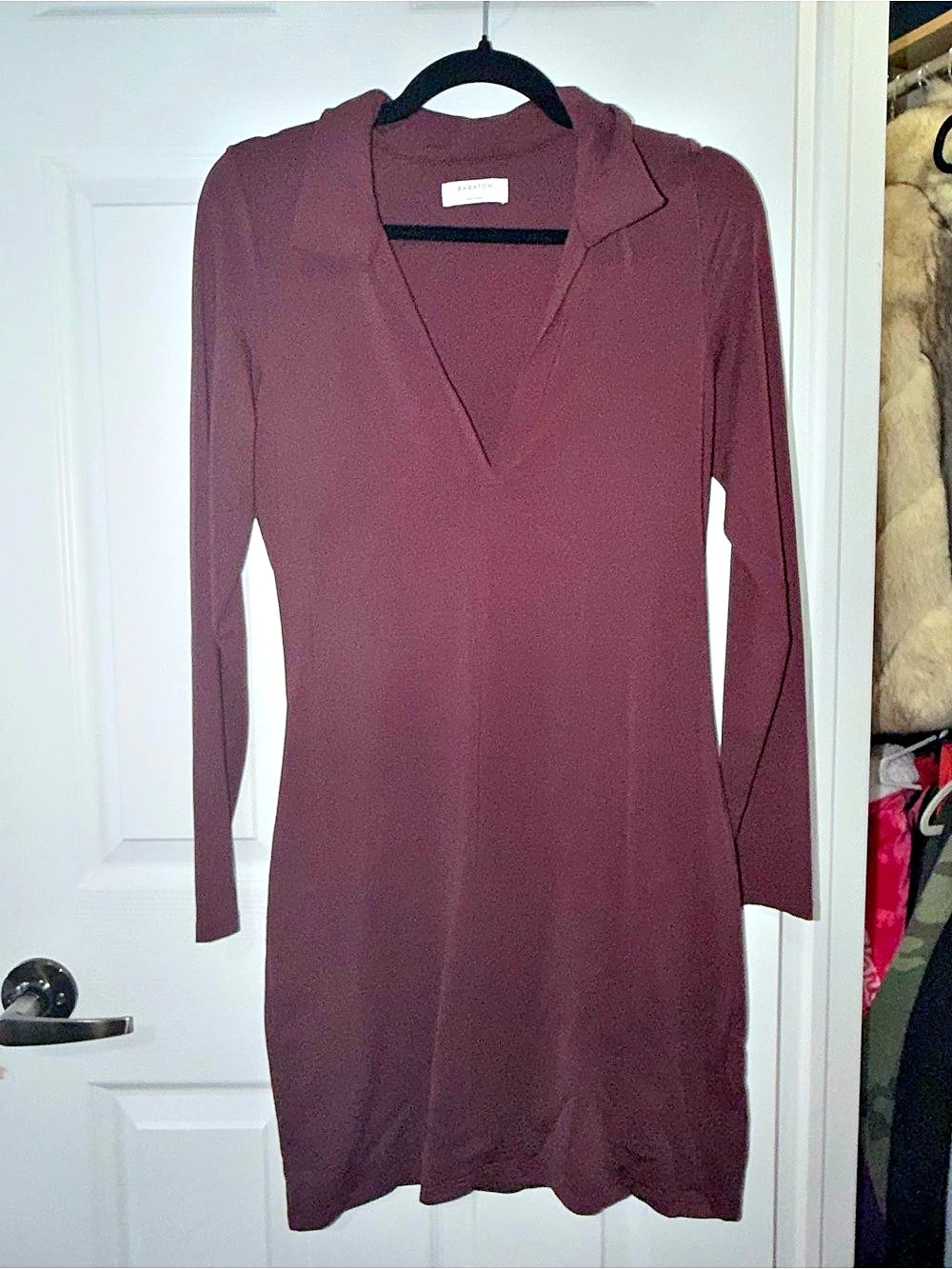 Babaton Long Sleeve Contour Polo Dress - Burgandy